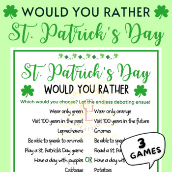 Preview of St. Patrick's Day Would You Rather Classroom word problem Activities No prep 6th