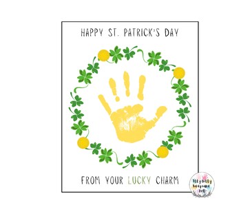 Preview of St. Patrick's Day Wreath Handprint Art Craft Printable Template / Spring Craft