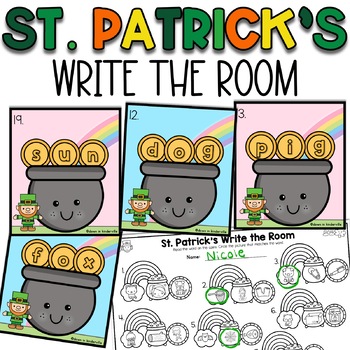 Preview of St Patrick's Day Write the Room- CVC Words | Phonics Activities