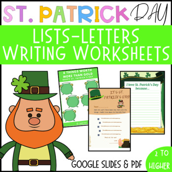 Preview of St. Patrick's Day Writing: LETTERS/HEARTS LIST/WORKSHEETS/ Distance Learning