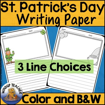 Preview of St. Patrick's Day Lined Writing Paper with Picture Box - Color and B&W Options