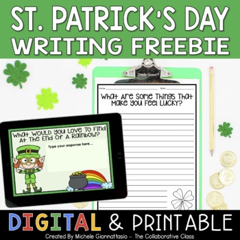 Preview of St. Patrick's Day Writing Prompts FREEBIE | Print & Digital | Distance Learning