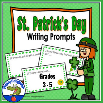 Preview of St. Patrick's Day Writing Prompts Lined Paper & Editing Checklist Grades 3 - 5