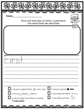 St. Patrick's Day Writing Prompts with Vocabulary Words: Kindergarten - 2nd
