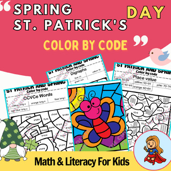Preview of St. Patrick’s Day and Spring Coloring Activities, Math and Literacy for Kids