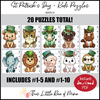 Preview of St Patrick's Day - number sequence puzzle - printable - animals - math - toddler