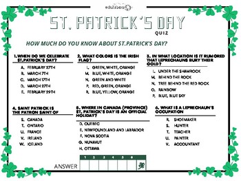 Preview of St. Patrick's Day quiz