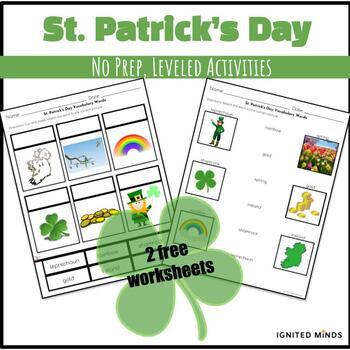 St. Patrick's Day vocabulary FREE No Prep WORD WORK Autism LITERACY CENTER