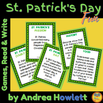 Preview of St. Patrick's Day writing prompts and information cards to read and learn facts