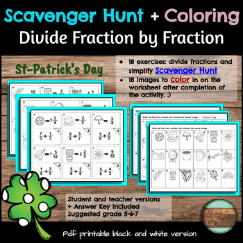Preview of St-Patrick's Dividing Fractions Scavenger Hunt and Coloring Activity