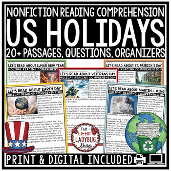 Preview of Veterans Day Thanksgiving Holiday Reading Comprehension Passages 3rd 4th Grade