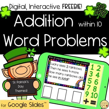 Preview of St. Patrick's FREEBIE! Digital Addition Word Problem Task Cards | Google Slides