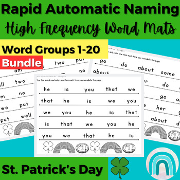 Preview of St. Patrick's High Frequency Sight Word Rapid Automatic Naming Activities 1-20