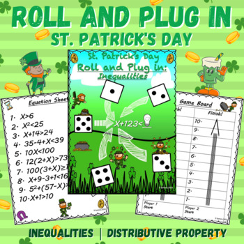 Preview of St. Patrick's Inequality Equations Worksheet: Distributive Property: 4/5/6 Grade