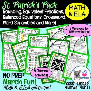 Preview of St. Patrick's March Math & ELA No Prep Upper Elementary Pack