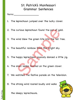 Preview of St. Patrick's Montessori Grammar Sentences