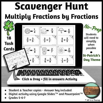 Preview of St-Patrick's Multiplying Fractions Digital Scavenger Hunt Activity