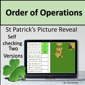 Preview of St. Patrick's Order of Operations Picture Reveal - Digital Activity