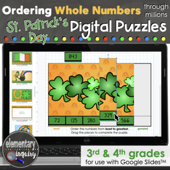 Preview of St. Patrick's Ordering Whole Numbers Digital Puzzles Math Activities for Google™