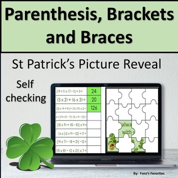 Preview of St. Patrick's Parenthesis, Brackets, Braces Picture Reveal - Digital Activity