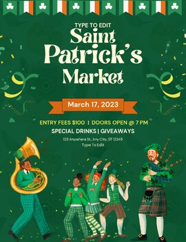 Preview of St. Patrick's Potluck Lunch  (4) Flyers - Customize your Flyer -Ready to Edit!