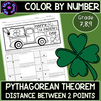 Preview of St. Patrick’s Pythagorean Theorem Distance Between 2 Points Color By Number