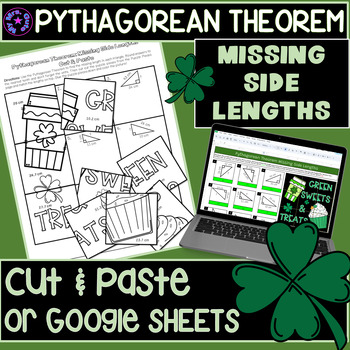 Preview of St. Patrick’s Pythagorean Theorem Missing Lengths Worksheet or Digital Picture