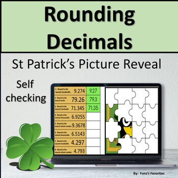 Preview of St. Patrick's Rounding Decimals Picture Reveal - Digital Activity
