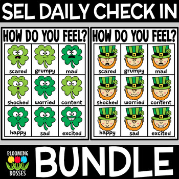 Preview of St. Patrick's Shamrock Leprechaun Social Emotional Learning SEL Check In Bundle