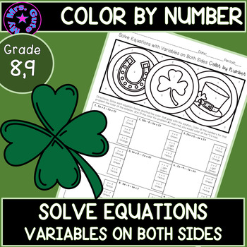 Preview of St. Patrick’s Solve Equations Variables on Both Sides Color by Number Worksheet
