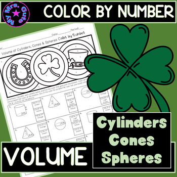 Preview of St. Patrick’s Volume Cylinders, Cones, Spheres Color by Number Worksheet