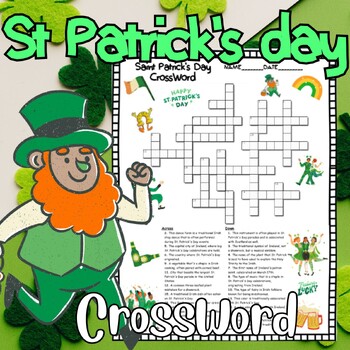 Preview of St Patrick's day Leprechaun Crossword Vocabulary Hard for 3rd 4th 5th 6th