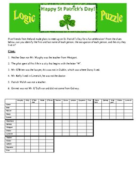 Preview of St. Patrick's Day Logic Puzzle