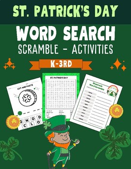 Preview of St. Patrick’s day Word search, word scramble, worksheet Spring Season, K-3rd