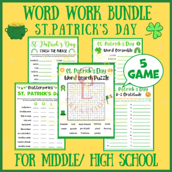 Preview of St. Patrick's day Word work BUNDLE phonic centers worksheet main idea middle 9th