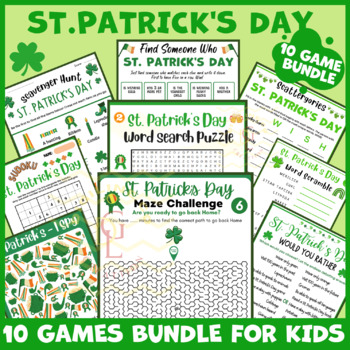 Preview of St. Patrick's day activity spring game BUNDLE independent icebreaker 5th 6th 7th