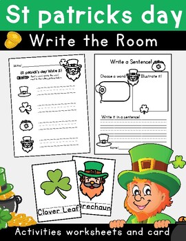 Preview of St Patrick's day write the room center activities worksheets and card