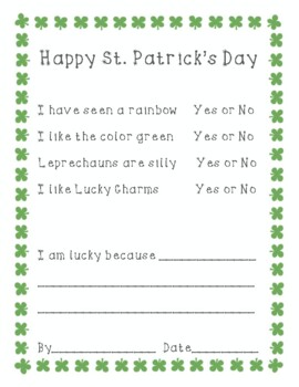 Preview of St. Patrick's questionnaire and fill in