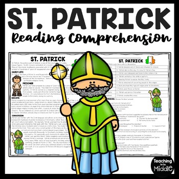 Preview of Saint Patrick (the person) Reading Comprehension Worksheet St. Patrick's Day