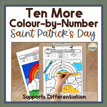 Preview of St. Patricks Add 10 Color by Number Coloring Pages, Fluency Practice & Centers