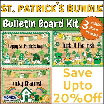 Preview of St. Patricks Bulletin Board Kit Bundle-March Leprechaun Decor-Lucky Gnome Charms