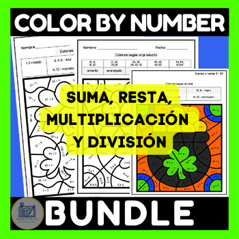 Preview of St Patricks Color by Number - Bundle - Suma Resta Multiplicacion y Division