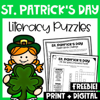 Preview of Free St. Patrick's Day Literacy Activities: Literacy Puzzle Worksheets for March