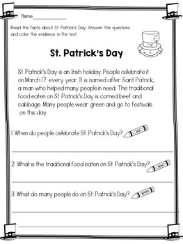 St. Patrick's Day Reading Comprehension Activities by Dana's Wonderland