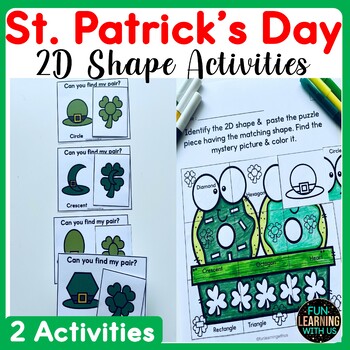 Preview of St Patricks Day 2D Shapes Activity | Leprechaun Hat Shape Puzzles & Task Cards