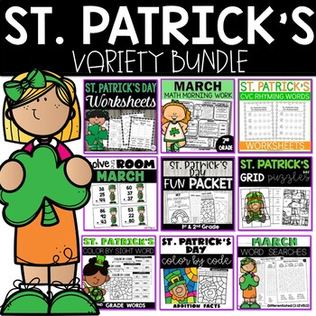 Preview of St. Patricks Day Activities - 1st 2nd Grade Math ELA Bundle Holiday Worksheets
