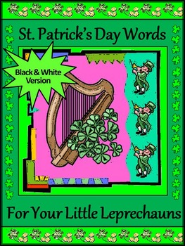 Preview of St. Patrick's Day ELA Activities: St. Patrick's Day Words Flash-card Set - B/W