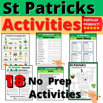 Preview of St Patricks Day Activities Lessons Independent Day Student Sub Plans No Prep