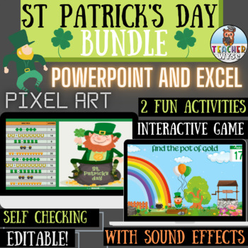 Preview of St Patricks Day Activity BUNDLE Powerpoint & Excel Interactive & Editable