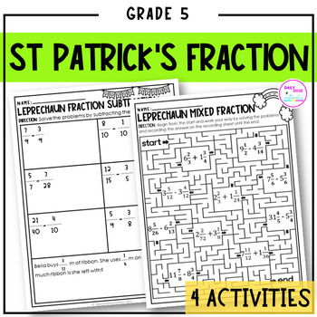 Preview of St Patricks Day Adding and Subtracting Fractions Worksheets with Word Problems